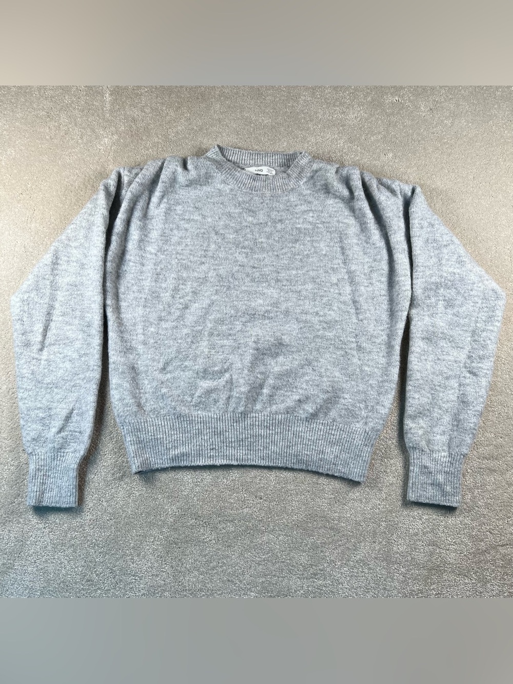 MNG Sweater Crew Gray Wool Blend Pleated Shoulder Women's Small